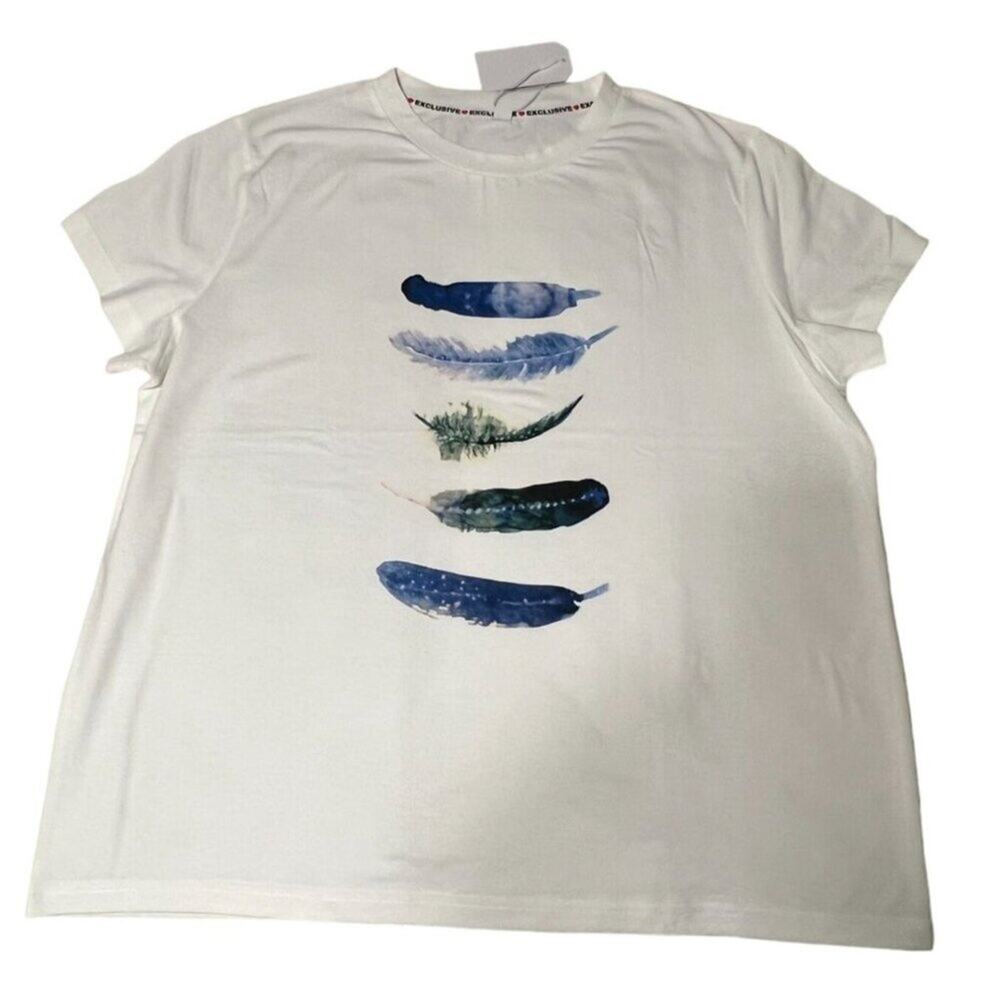 Watercolor Feather Graphic Casual T-shirt Women's Size XL Feather Print Short Sl - Picture 3 of 6